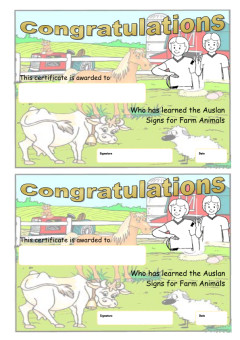 Resource Farm Animal Achievement Certificate